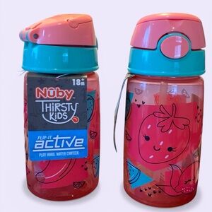 2 Kids 18+mo Nuby Flip-It play hard Active Water Bottle - Pink & Teal